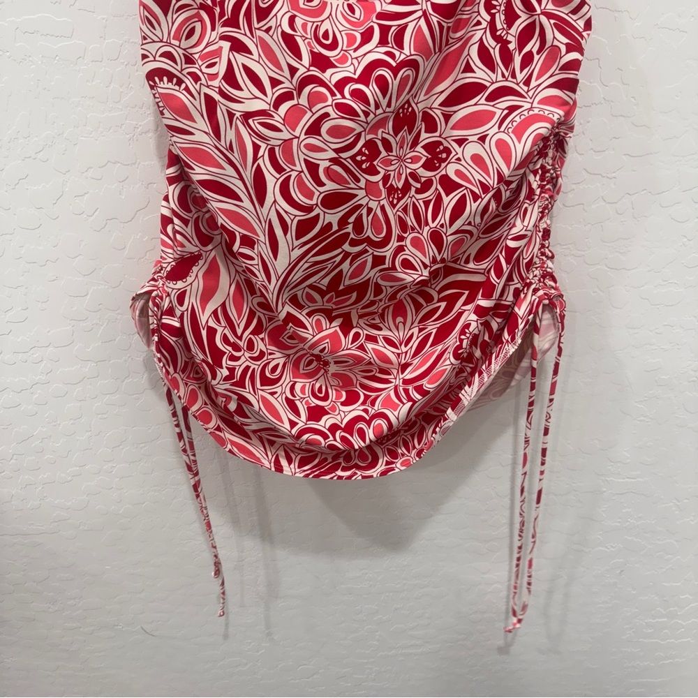 Lands’ End Tankini Swim Top Womens 16W Red Pink Geometric Modest Vacation - Picture 3 of 6